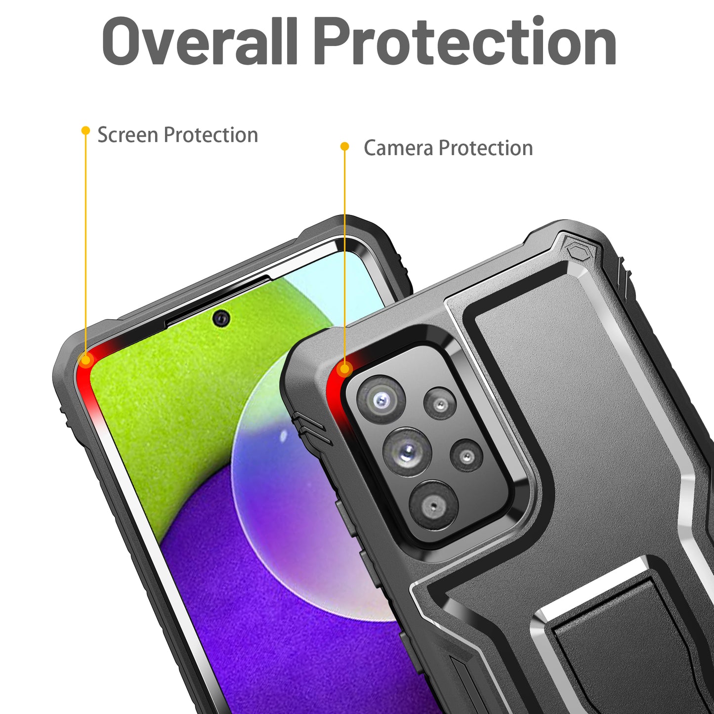 FITO Samsung A52 Case Built in Screen Protector, Dual Layer Shockproof Heavy Duty Case with Kickstand Compatible with Samsung Galaxy A52 Phone