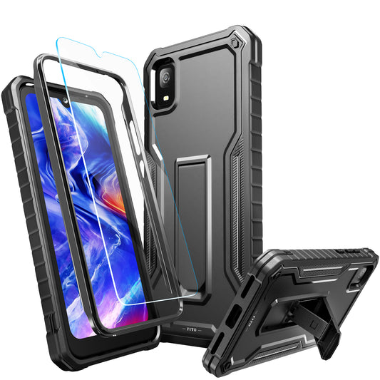 FITO for TCL 30Z / 30 LE Case, Dual Layer Shockproof Heavy Duty Case with Screen Protector, Built-in Kickstand