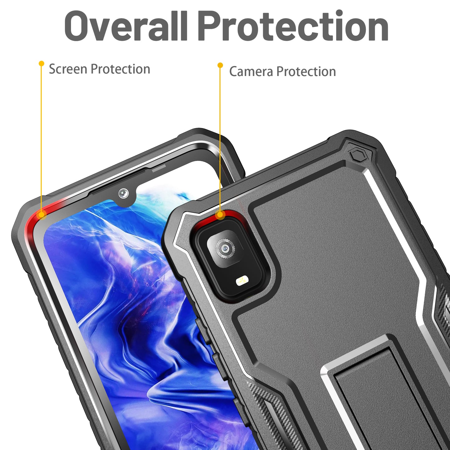 FITO for TCL 30Z / 30 LE Case, Dual Layer Shockproof Heavy Duty Case with Screen Protector, Built-in Kickstand