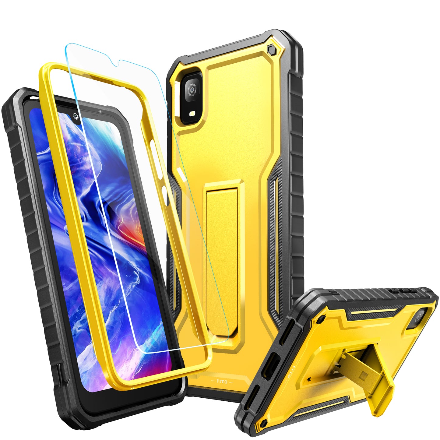 FITO for TCL 30Z / 30 LE Case, Dual Layer Shockproof Heavy Duty Case with Screen Protector, Built-in Kickstand