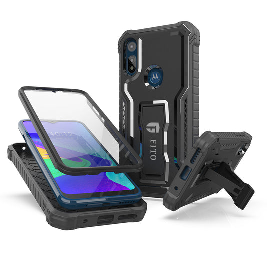 FITO Moto E Phone Case, Dual Layer Shockproof Heavy Duty Case for Motorola Moto E 2020 Phone with Screen Protector, Built-in Kickstand