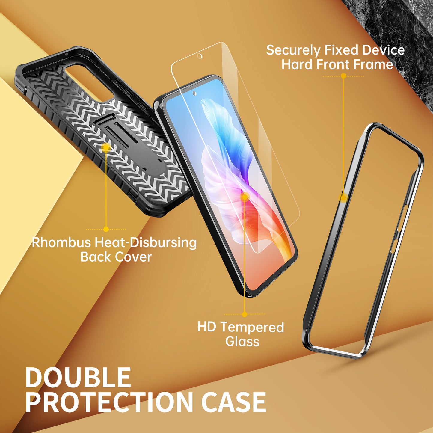 FITO for Samsung Galaxy A54 5G Case, Dual Layer Shockproof Heavy Duty Case Come with Glass Screen Protector, Built-in Kickstand