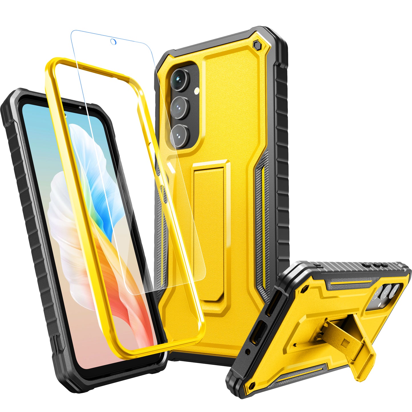 FITO for Samsung Galaxy A54 5G Case, Dual Layer Shockproof Heavy Duty Case Come with Glass Screen Protector, Built-in Kickstand