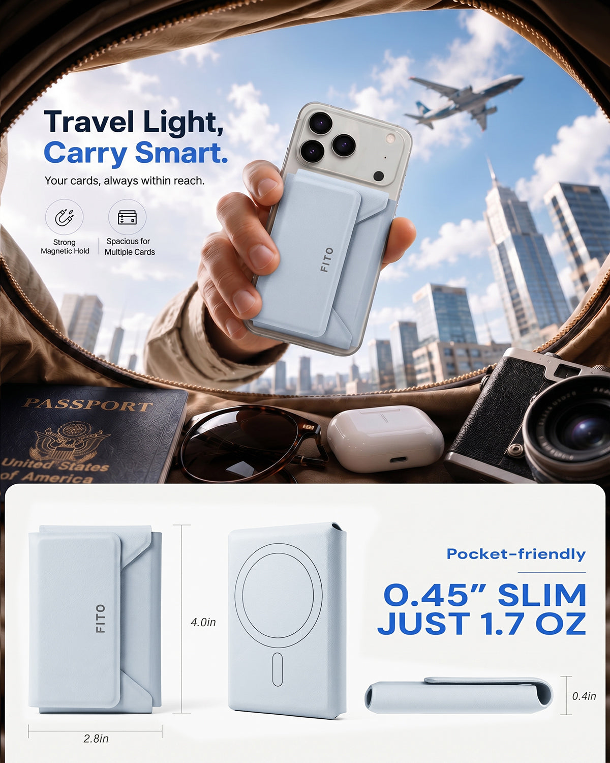 FITO for Magsafe Wallet, Multi-Layer Folding Design 6 Card Holder, Magnetic Phone Wallet for iPhone 17e/17/16/15/14/13/12 (Not for 13/12 Mini)