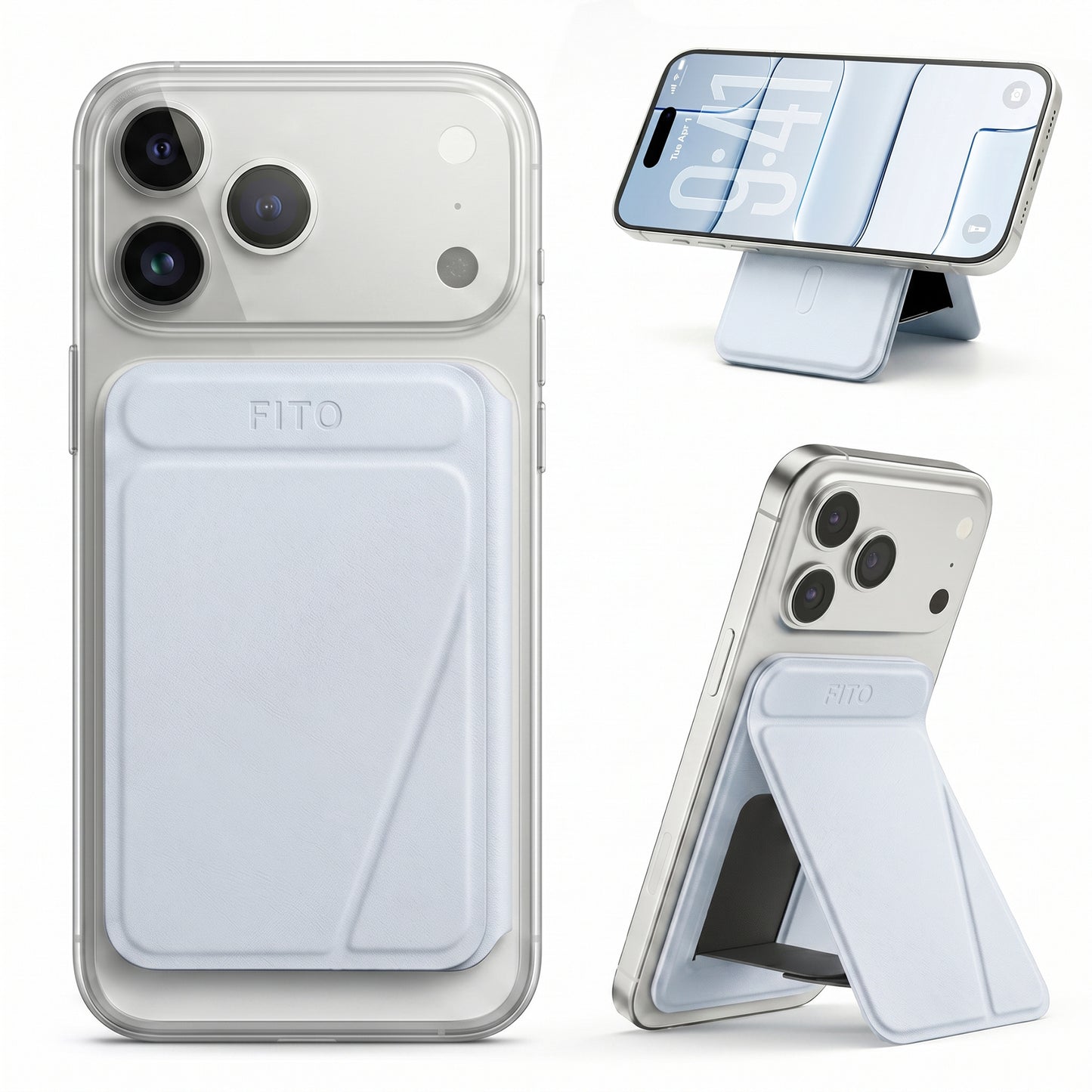 FITO for MagSafe Wallet Stand, 3 Card Holder, RFID Blocking, Magnetic Phone Wallet for iPhone 17e/17/16/15/14/13/12 (Not for 13/12 Mini)