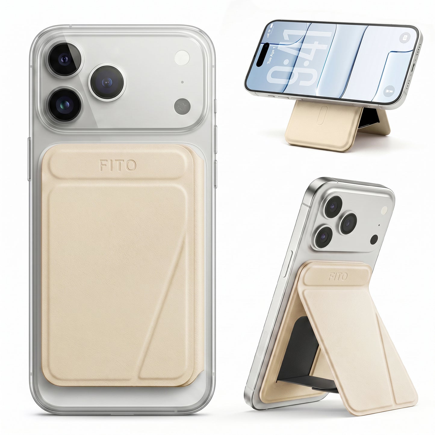 FITO for MagSafe Wallet Stand, 3 Card Holder, RFID Blocking, Magnetic Phone Wallet for iPhone 17e/17/16/15/14/13/12 (Not for 13/12 Mini)