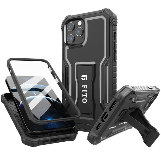 FITO Compatible with iPhone 12 Pro Max Case, Dual Layer Shockproof Heavy Duty Case for iPhone 12 Pro Max with Screen Protector, Built-in Kickstand