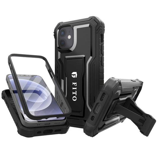 FITO for iPhone 12 Mini Case Built-in Screen Protector, Dual Layer Shockproof Heavy Duty Case with Kickstand Compatible with iPhone 12 Mini 5.4 inch Phone