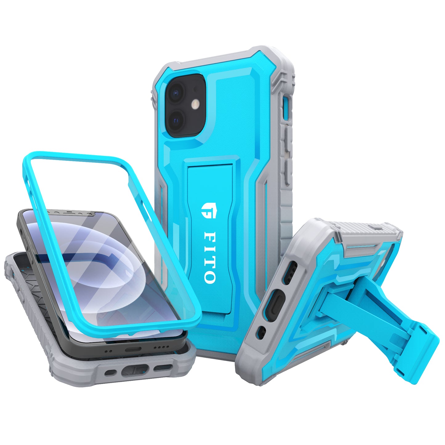 FITO for iPhone 12 Mini Case Built-in Screen Protector, Dual Layer Shockproof Heavy Duty Case with Kickstand Compatible with iPhone 12 Mini 5.4 inch Phone