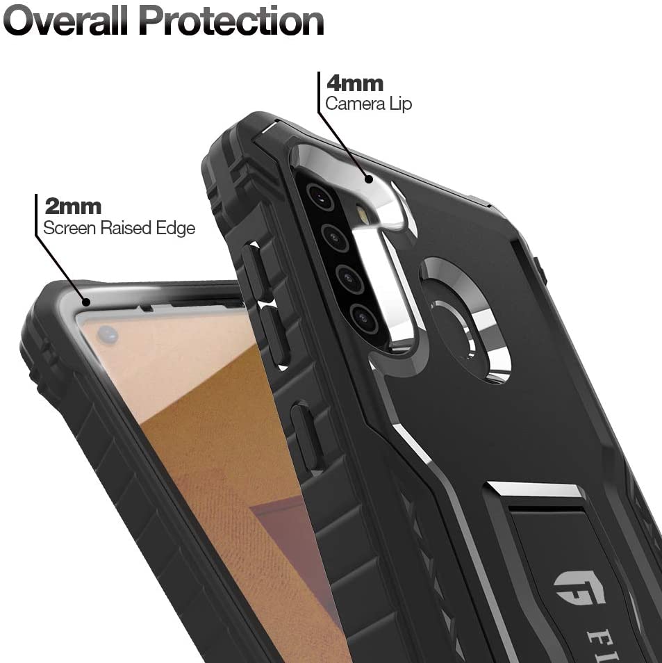 FITO Samsung Galaxy A21 Case, Dual Layer Shockproof Heavy Duty Case with Screen Protector for Samsung A21 Phone, Built-in Kickstand