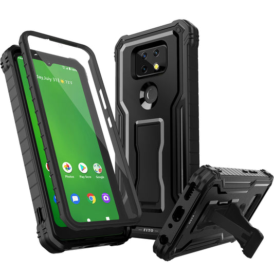 FITO AT&T Maestro Max Phone Case, Cricket Ovation 2 Phone Case, Dual Layer Shockproof Heavy Duty Case with Screen Protector, Built-in Kickstand