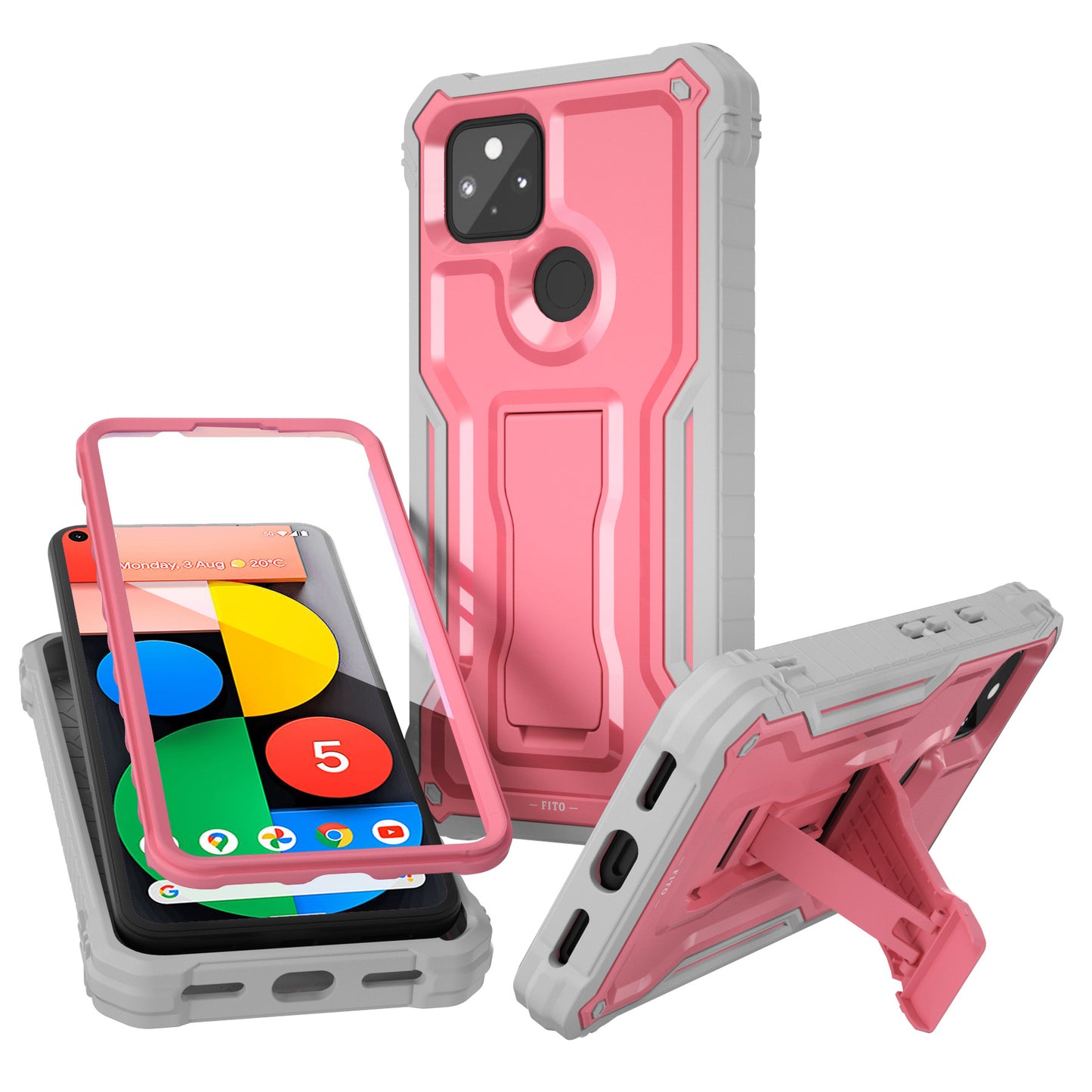 FITO Pixel 5A 5G Case, Dual Layer Shockproof Heavy Duty Case with Screen Protector Compatible with Google Pixel 5A Phone, Built-in Kickstand