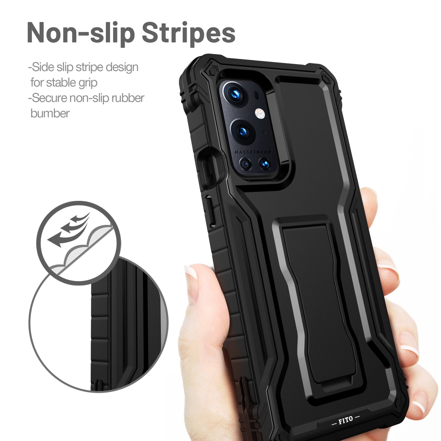 FITO OnePlus 9 Pro Case, Dual Layer Shockproof Heavy Duty Case for OnePlus 9 Pro Phone, Built-in Screen Protector with Kickstand