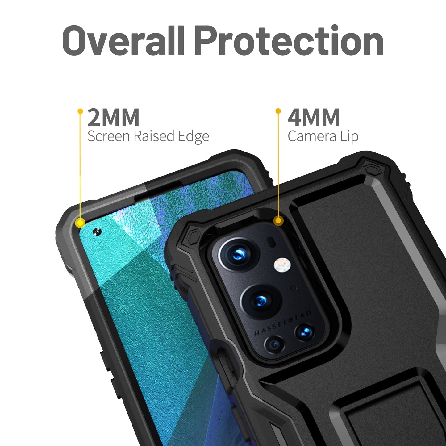 FITO OnePlus 9 Pro Case, Dual Layer Shockproof Heavy Duty Case for OnePlus 9 Pro Phone, Built-in Screen Protector with Kickstand