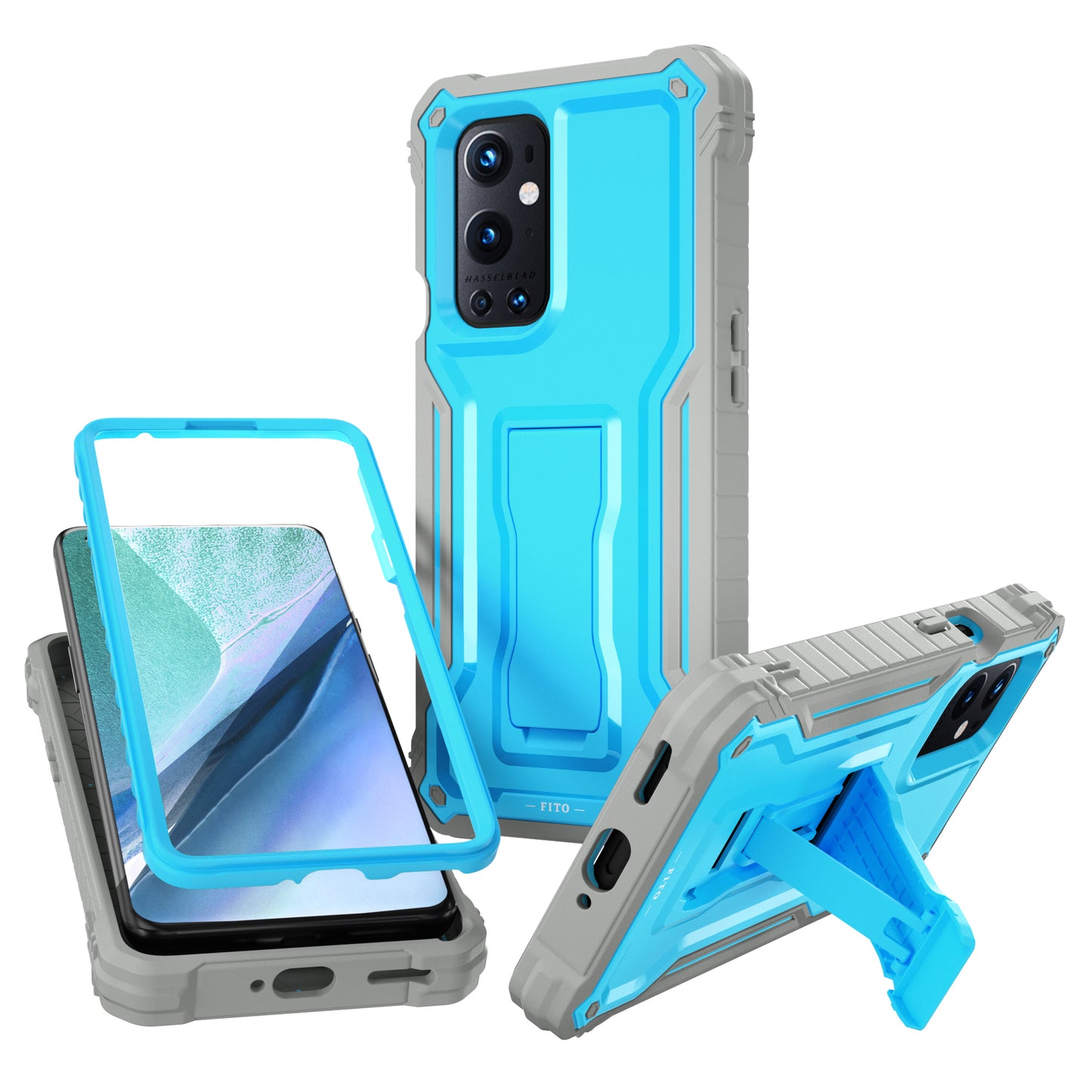 FITO OnePlus 9 Pro Case, Dual Layer Shockproof Heavy Duty Case for OnePlus 9 Pro Phone, Built-in Screen Protector with Kickstand