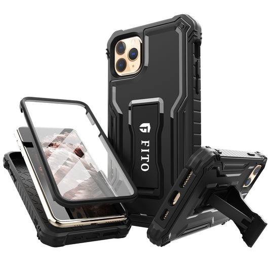 FITO Compatible with iPhone 11 Pro Max Case, Dual Layer Shockproof Heavy Duty Case with Screen Protector for iPhone 11 Pro Max and iPhone Xs Max 6.5 inch Phone, Built-in Kickstand