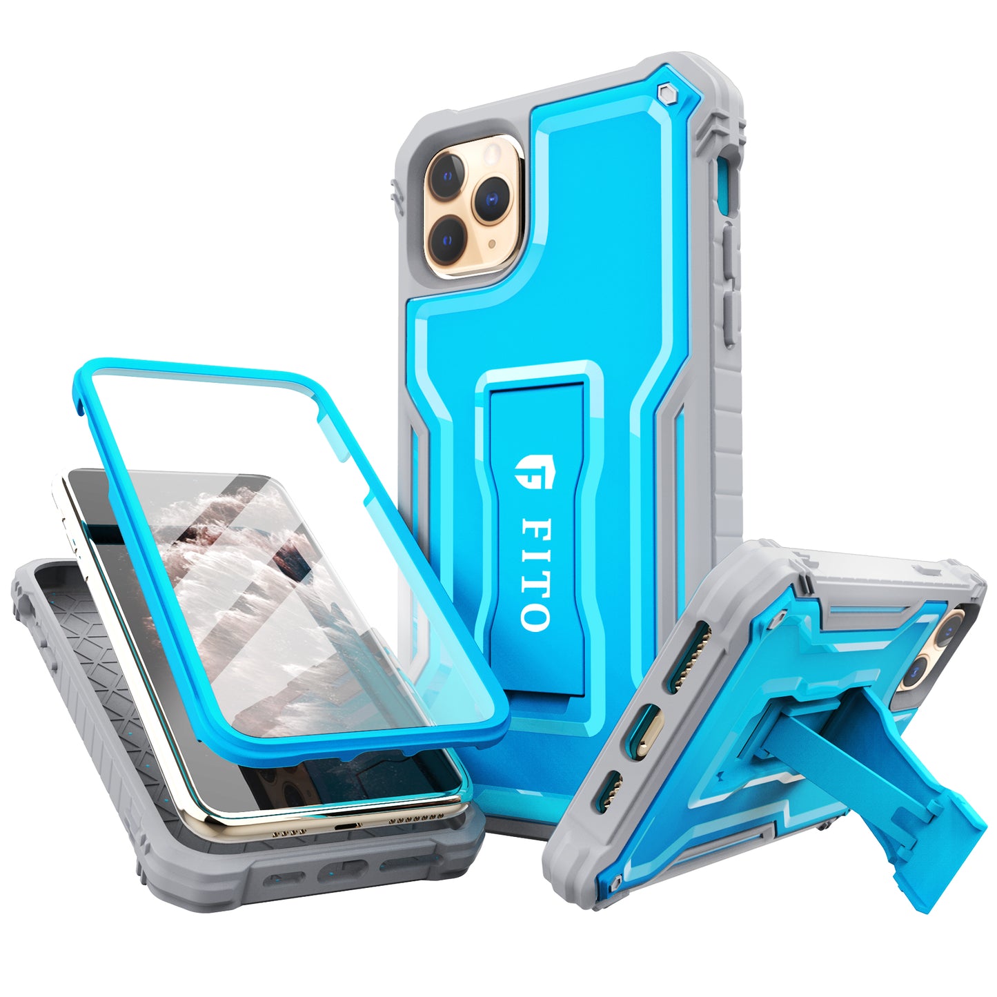 FITO Compatible with iPhone 11 Pro Max Case, Dual Layer Shockproof Heavy Duty Case with Screen Protector for iPhone 11 Pro Max and iPhone Xs Max 6.5 inch Phone, Built-in Kickstand
