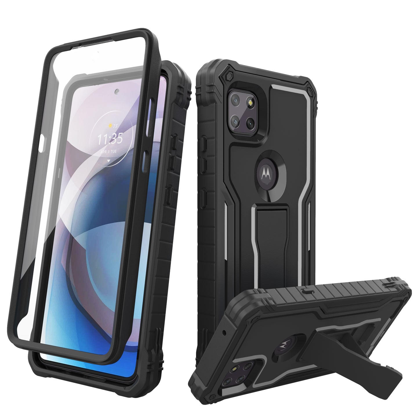 FITO for Moto One 5G ACE Case, Dual Layer Shockproof Heavy Duty Case for Motorola One 5G ACE Phone with Screen Protector, Built-in Kickstand