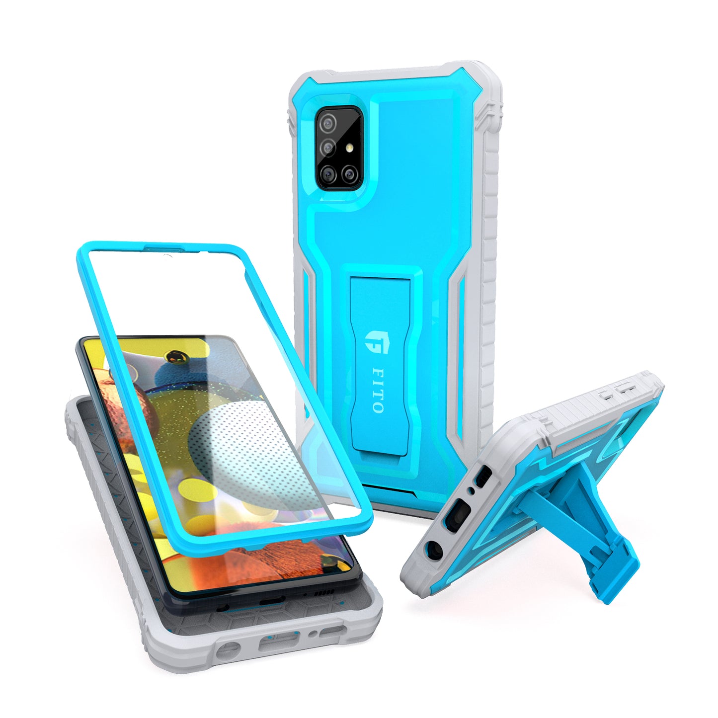 FITO Samsung Galaxy A51 5G Case, Dual Layer Shockproof Heavy Duty Case for Samsung A51 5G Phone with Screen Protector, Built-in Kickstand